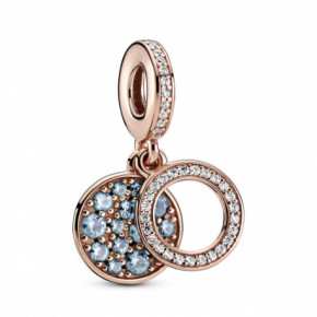 Charm Pendant Double Disque Bleu Clair Scintillant Rose PANDORA MOMENTS