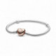 Bracelet Maille Serpent Fermoir CØur Rose Couleur ARGENT et ROSE PANDORA MOMENTS Taille 23