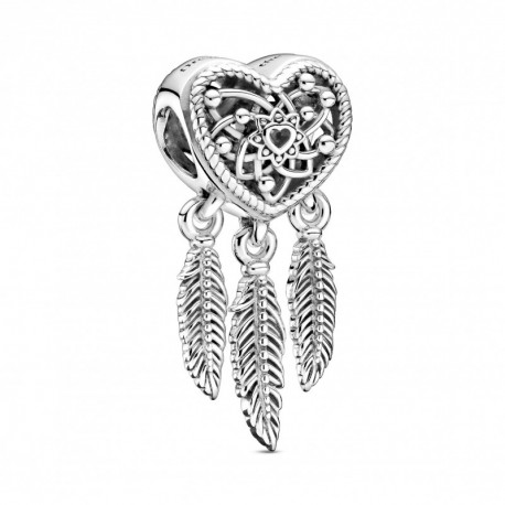 Charm Attrape Reve Coeur Ajoure et Trio de Plumes PANDORA MOMENTS