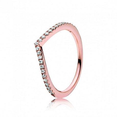 Bague Chevron Scintillante Couleur Rose et Pierres Oxydes de zirconium Taille 58