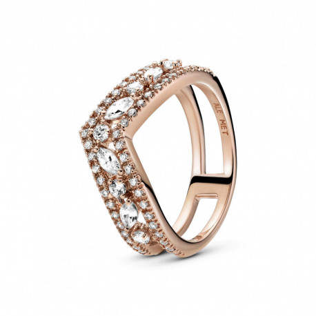 Bague Chevron Double Marquise Scintillante Couleur Rose et Pierres Oxydes de zirconium Taille 54