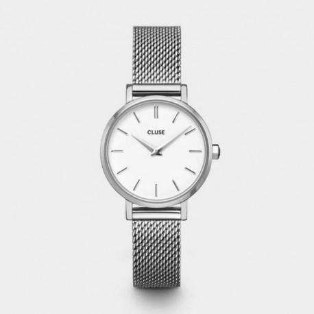Montre Femme Boho Chic Argentée Bracelet Milanais Fond Blanc Cluse