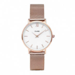 Montre Femme Minuit Bracelet Milanais Rosé Fond Blanc Cluse