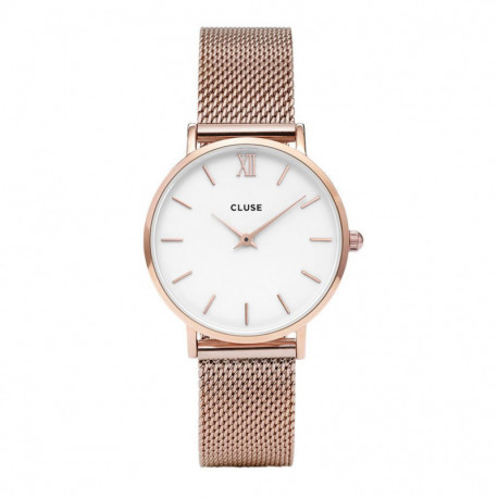 Montre Femme Minuit Bracelet Milanais Rosé Fond Blanc Cluse