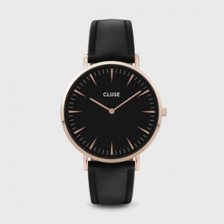 Montre Femme La Bohème Rosée Cuir Noir Fond Noir Cluse