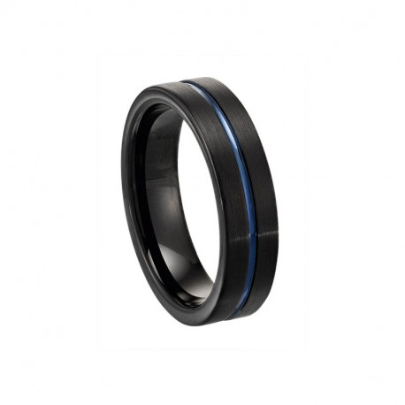 Bague Homme Tungstene et PVD Noir et Bleu JOURDAN