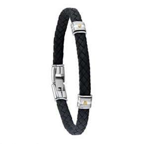 Bracelet Homme Cuir, Acier et Or 18 Ca Taille 21 cm  JOURDAN