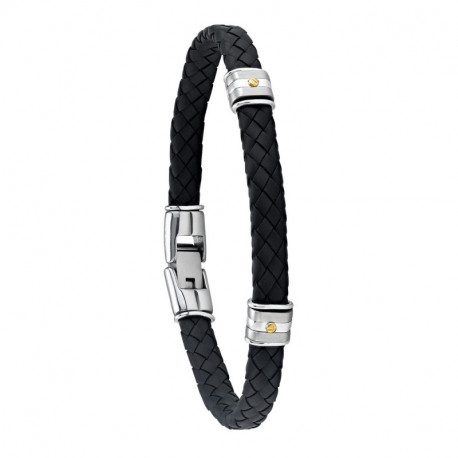 Bracelet Homme Cuir, Acier et Or 18 Ca Taille 21 cm  JOURDAN
