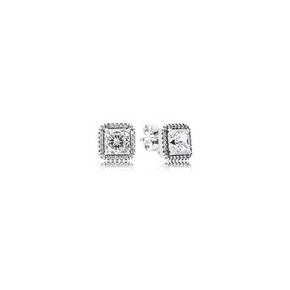 Boucles d'Oreilles Halo Scintillant Carres Couleur Argent et Pierres PANDORA