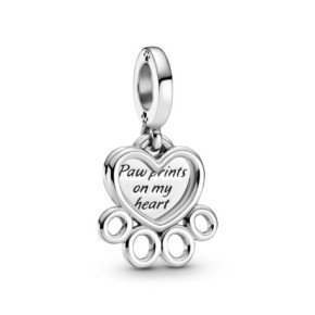 Charm Pendant Coeurs et Empreinte de Pattes PANDORA MOMENTS