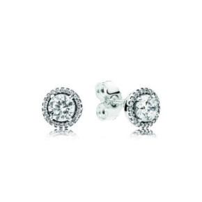 Boucles d'Oreilles ElÈgance Rond Classique Couleur Argent et Pierres PANDORA