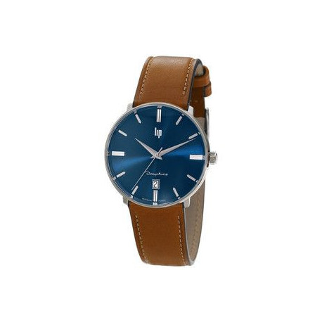 Montre Homme Dauphine 38 Bracelet Cuir Marron Cadran Acier LIP